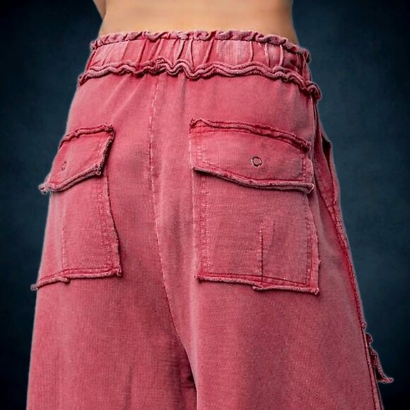 EASEL “Feeling Good Cargos” Mineral Washed Flared Leg, Raw Seams & Hems, Pockets - Picture 7 of 16